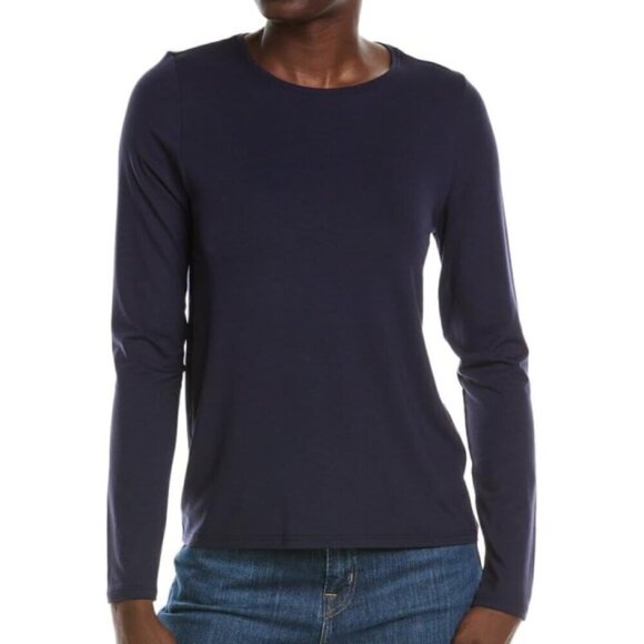 Eileen Fisher Long-Sleeve Lounge Jersey Tee Shirt, Midnight Blue - Picture 1 of 2